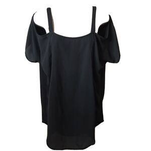 John Galt Black Classic Cold Shoulder Short Sleeve Curved Hem Women's Blouse OS